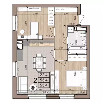 2-к кв. Рязанская область, Рязань ул. Новоселов, 33Б (53.4 м)