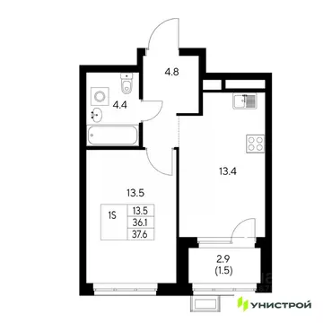 1-к кв. Свердловская область, Екатеринбург Вторчермет жилрайон,  (37.6 ...