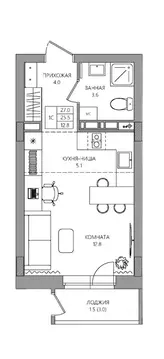 Студия Пермский край, Пермь Самолетная ул., 6 (27.0 м)
