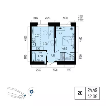 2-к кв. Башкортостан, Уфа Глумилино-1 мкр, Новатор жилой комплекс ...