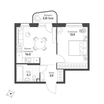 1-к кв. Свердловская область, Екатеринбург Солнечный жилрайон,  (38.7 ...