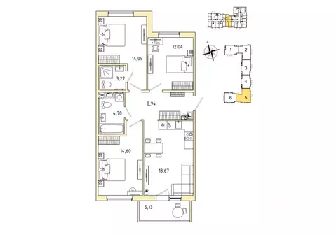 3-к кв. Ленинградская область, Гатчина Въезд мкр,  (77.93 м)