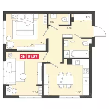 2-к кв. Новосибирская область, Новосибирск Аэропорт мкр,  (51.87 м)