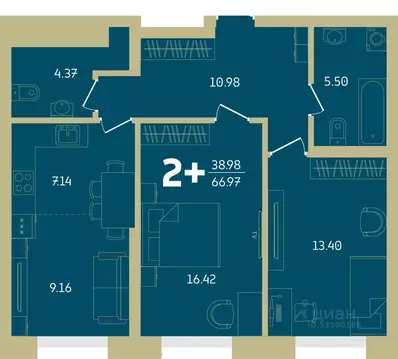 2-к кв. Башкортостан, Уфа Революционная ул., 39/4 (66.97 м)