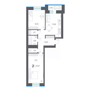 2-к кв. Рязанская область, Рязанский муниципальный округ, с. Дядьково ...