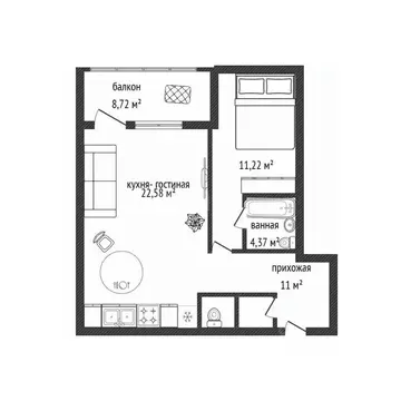 1-к кв. Брянская область, Брянск ул. Счастливая, 3 (57.0 м)