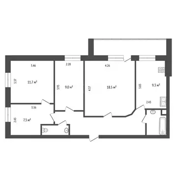 4-комнатная квартира: Тюмень, улица Федюнинского, 19 (72.8 м)