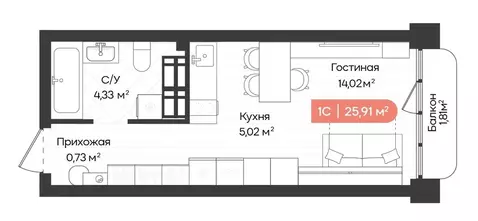 Квартира-студия: Новосибирск, Ленинградская улица, 342 (25.91 м)