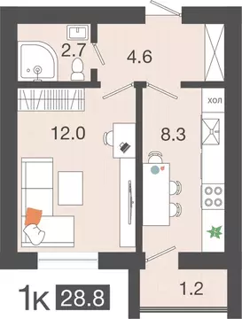 1-к кв. Калининградская область, Гурьевский муниципальный округ, пос. ...