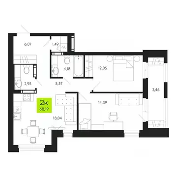 2-к кв. Томская область, Томск Уютный жилой квартал, ул. Маяковского, ...