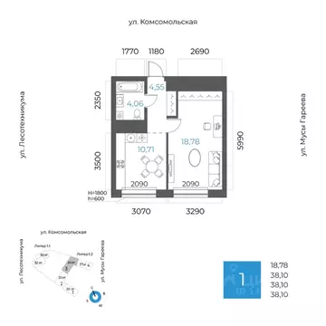 1-к кв. Башкортостан, Уфа Глумилино-1 мкр, 8-е Небо жилой комплекс ...