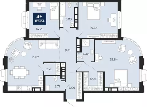 3-комнатная квартира: Тюмень, ЖК Айвазовский Сити (129.84 м)