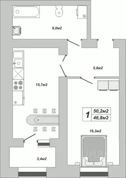 1-к кв. Тамбовская область, Тамбов ул. Чичерина, 7/1к3 (50.2 м)