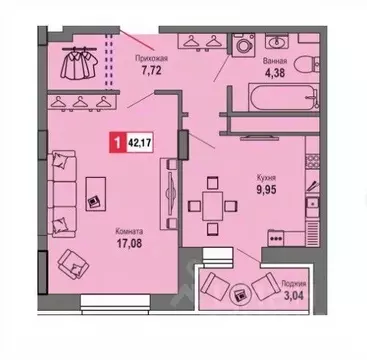 1-к кв. Тверская область, Тверь Оснабрюкская ул., 22к1 (42.17 м)