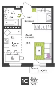 Студия Пермский край, Пермь Верхне-Вишерская ул., 40 (34.11 м)