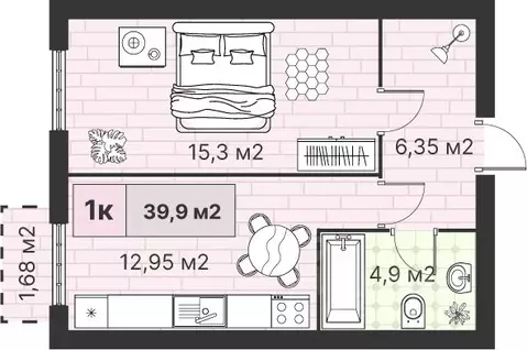1-к кв. Калининградская область, Гурьевский муниципальный округ, пос. ...