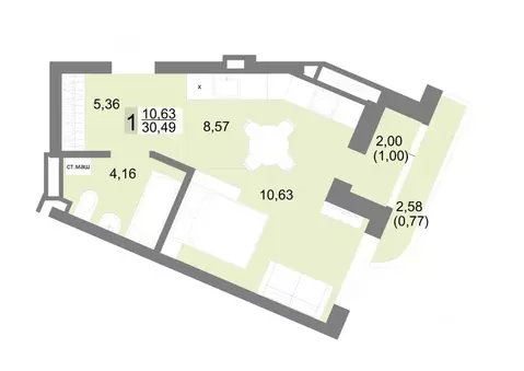 Студия Свердловская область, Екатеринбург ул. Тенистая, 8с5 (30.49 м)