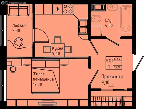 1-комнатная квартира: Коммунар, Железнодорожная улица, 41к3 (37.5 м)