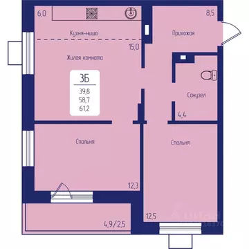 3-к кв. Красноярский край, Красноярск Свободный просп., 66Рк3 (61.2 м)