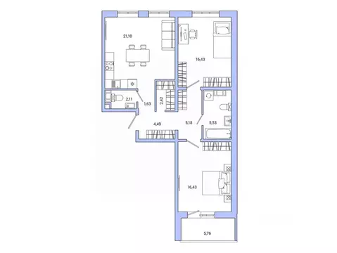 2-к кв. Ленинградская область, Гатчина ул. Чехова, 39к1 (78.4 м)