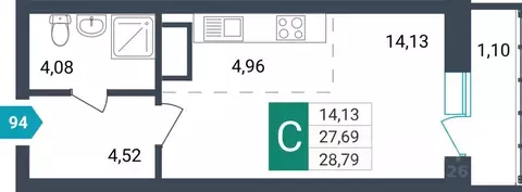 Студия Забайкальский край, Чита ул. Бабушкина, 42Б (29.98 м)