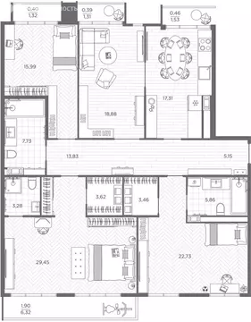 4-комнатная квартира: Санкт-Петербург, проспект Бакунина, 33 (150.8 м)