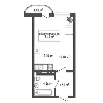 Квартира-студия: Новосибирск, улица Немировича-Данченко, 2Б (31.9 м)