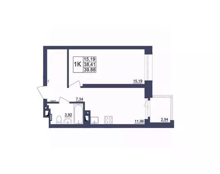 1-к кв. Башкортостан, Уфа Космос жилой комплекс, лит1 (39.75 м)