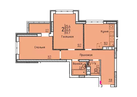Свободной планировки кв. Саратовская область, Энгельс  (55.1 м)