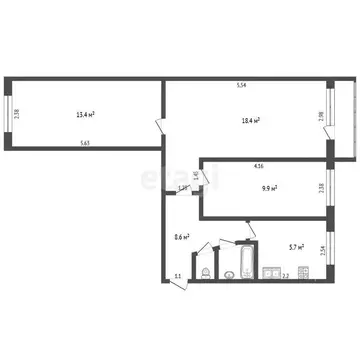 2-комнатная квартира: Орёл, Красноармейская улица, 3 (43 м)
