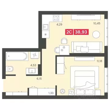 2-к кв. Новосибирская область, Новосибирск Аэропорт мкр,  (37.93 м)