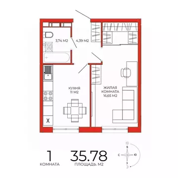 1-к кв. Пензенская область, Пенза Лугометрия жилой комплекс (35.78 м)