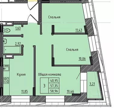 3-к кв. Саха (Якутия), Якутск 37-й кв-л,  (58.96 м)
