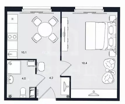 1-комнатная квартира: Санкт-Петербург, Витебский проспект, 99к1 (36.7 ...
