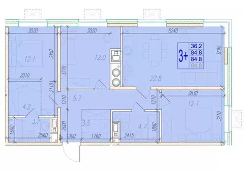 3-к кв. Астраханская область, Астрахань ул. Трофимова, 10 (84.8 м)