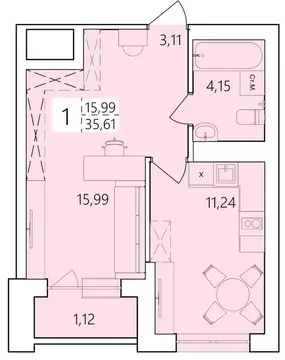 1-к кв. Башкортостан, Уфа ул. Пожарского, 237 (35.61 м)