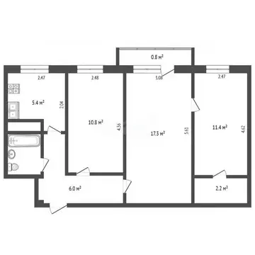 3-к кв. Псковская область, Печоры Заводская ул., 2б (55.0 м)