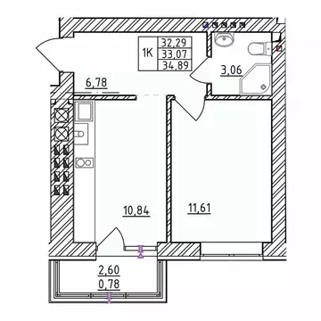 1-к кв. Калининградская область, Зеленоградск  (34.89 м)