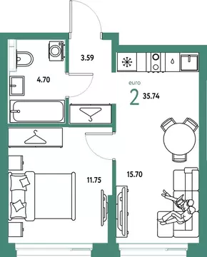 2-к кв. Свердловская область, Екатеринбург ул. Шефская, 28А (35.74 м)