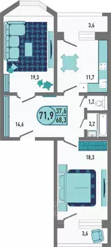2-к кв. Липецкая область, Липецк Минская ул., 4Ак1 (71.9 м)