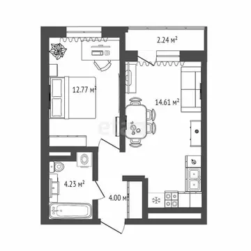 1-комнатная квартира: Тюмень, улица Вице-адмирала Воронцова, 7 (35.4 ...