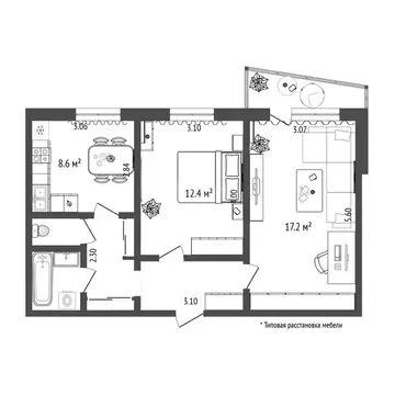 2-комнатная квартира: Тюмень, Интернациональная улица, 35 (50.7 м)