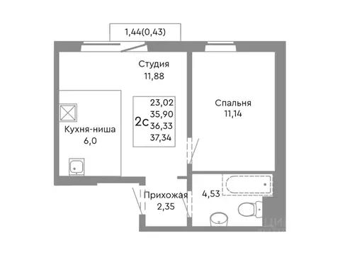 2-к кв. Челябинская область, Челябинск ул. Танкистов, 175 (36.33 м)