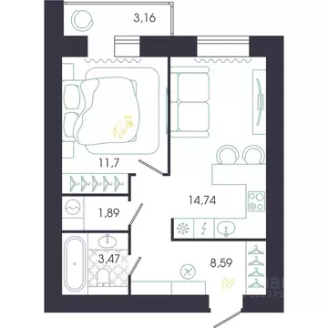 1-к кв. Пензенская область, Пенза Колышлейская ул., 7 (41.97 м)