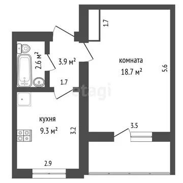 1-комнатная квартира: Богандинский, улица Строителей, 10 (34.5 м)