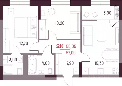 2-к кв. Свердловская область, Екатеринбург Академический мкр, 22-й ...