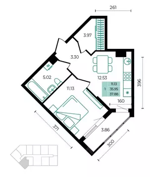 1-к кв. Адыгея, Майкопский район, пос. Тульский ул. Заречная (37.88 м)