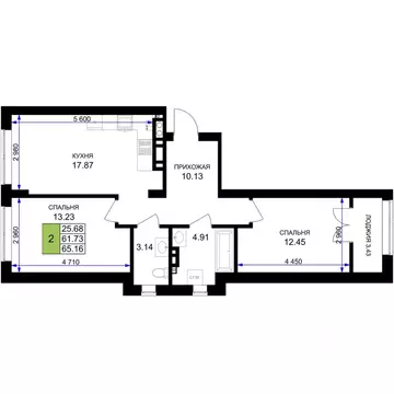 2-к кв. Калининградская область, Гурьевск Включи жилой комплекс (65.16 ...