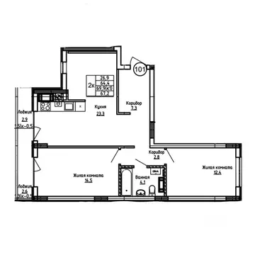 2-к кв. Калининградская область, Калининград ул. 1-я Большая окружная ...