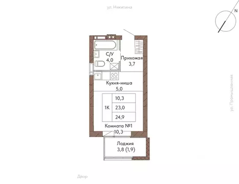 1-к кв. Алтайский край, Барнаул ул. Никитина, 1 (24.9 м)